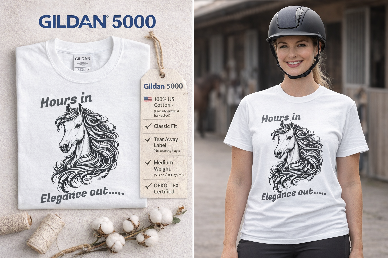 Hours in Elegance Out Equestrian T-Shirt Elegant Horse Training & Dressage Graphic Tee