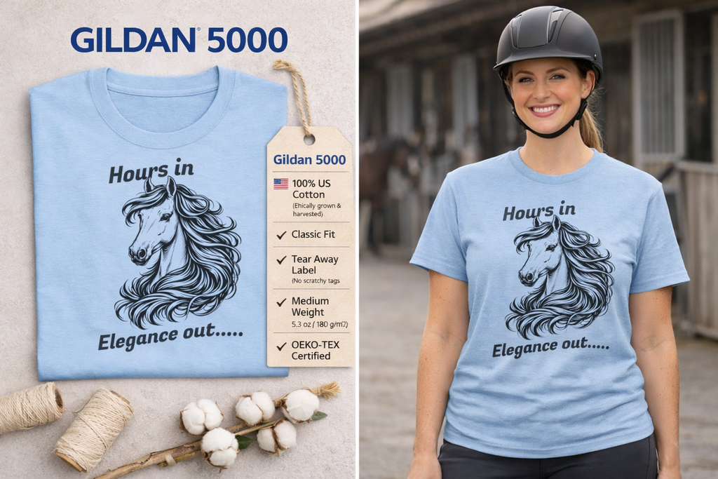 Hours in Elegance Out Equestrian T-Shirt Elegant Horse Training & Dressage Graphic Tee