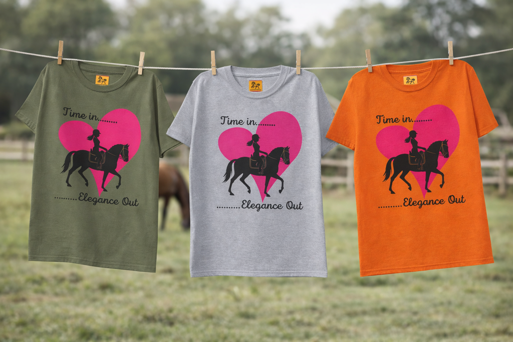 Time In, Elegance Out Equestrian T-Shirt Dressage & Horse Training Graphic Heart Tee