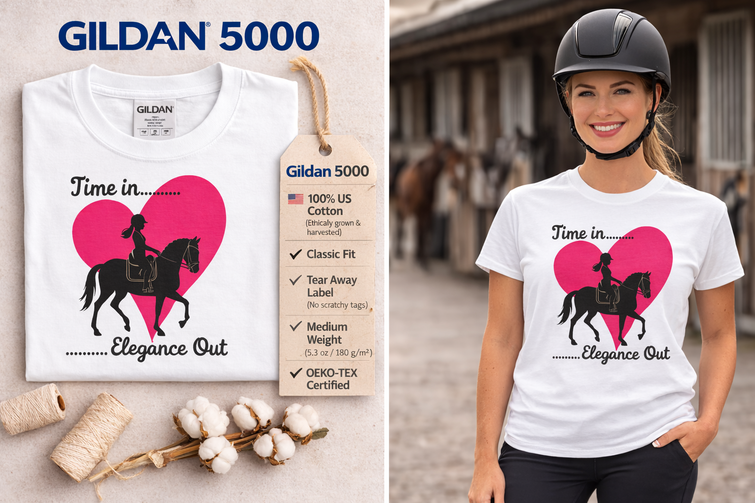 Time In, Elegance Out Equestrian T-Shirt Dressage & Horse Training Graphic Heart Tee