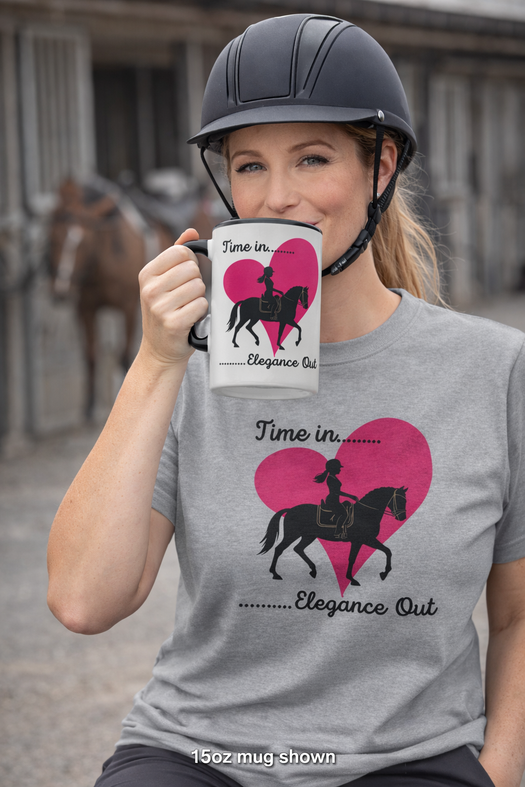 Time In, Elegance Out Equestrian T-Shirt Dressage & Horse Training Graphic Heart Tee