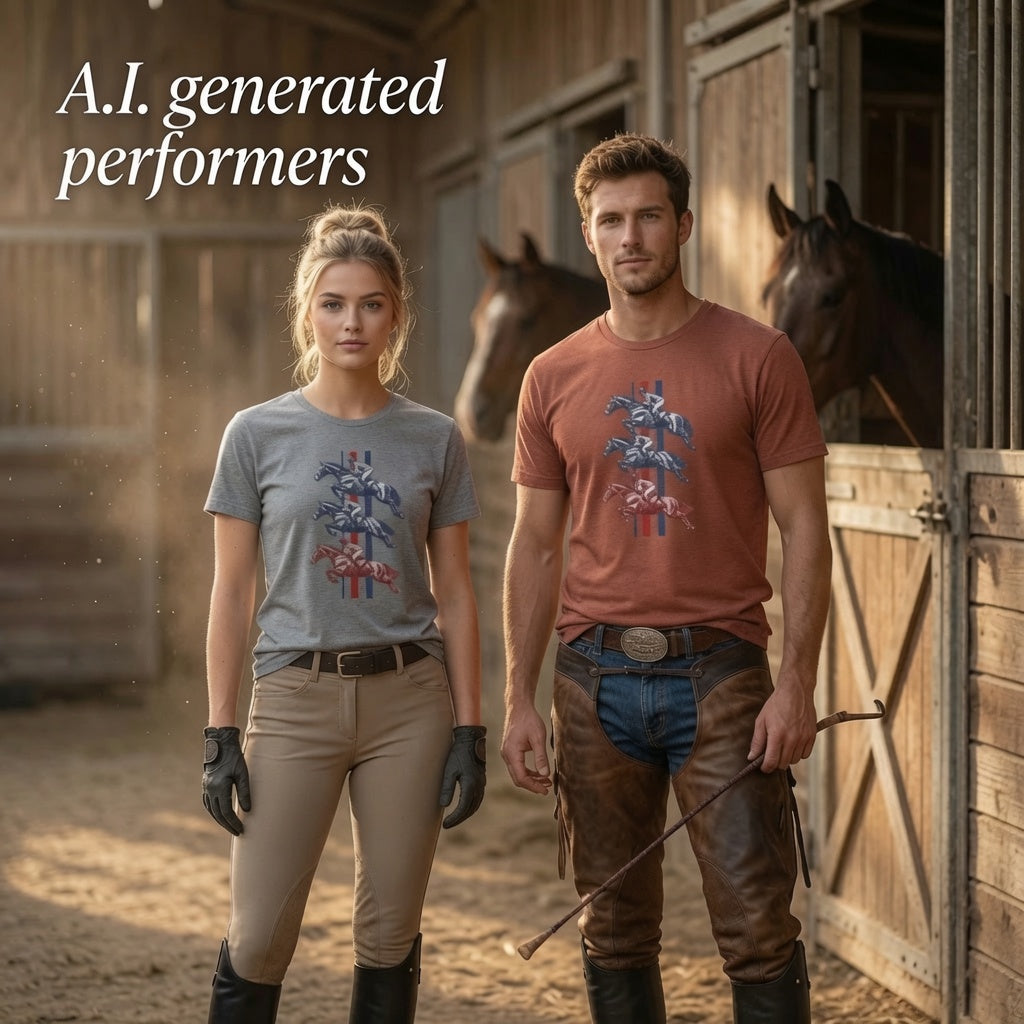 Vintage Show Jumping Horses T‑Shirt UK Red White Blue Equestrian Tee for Riders & Owners