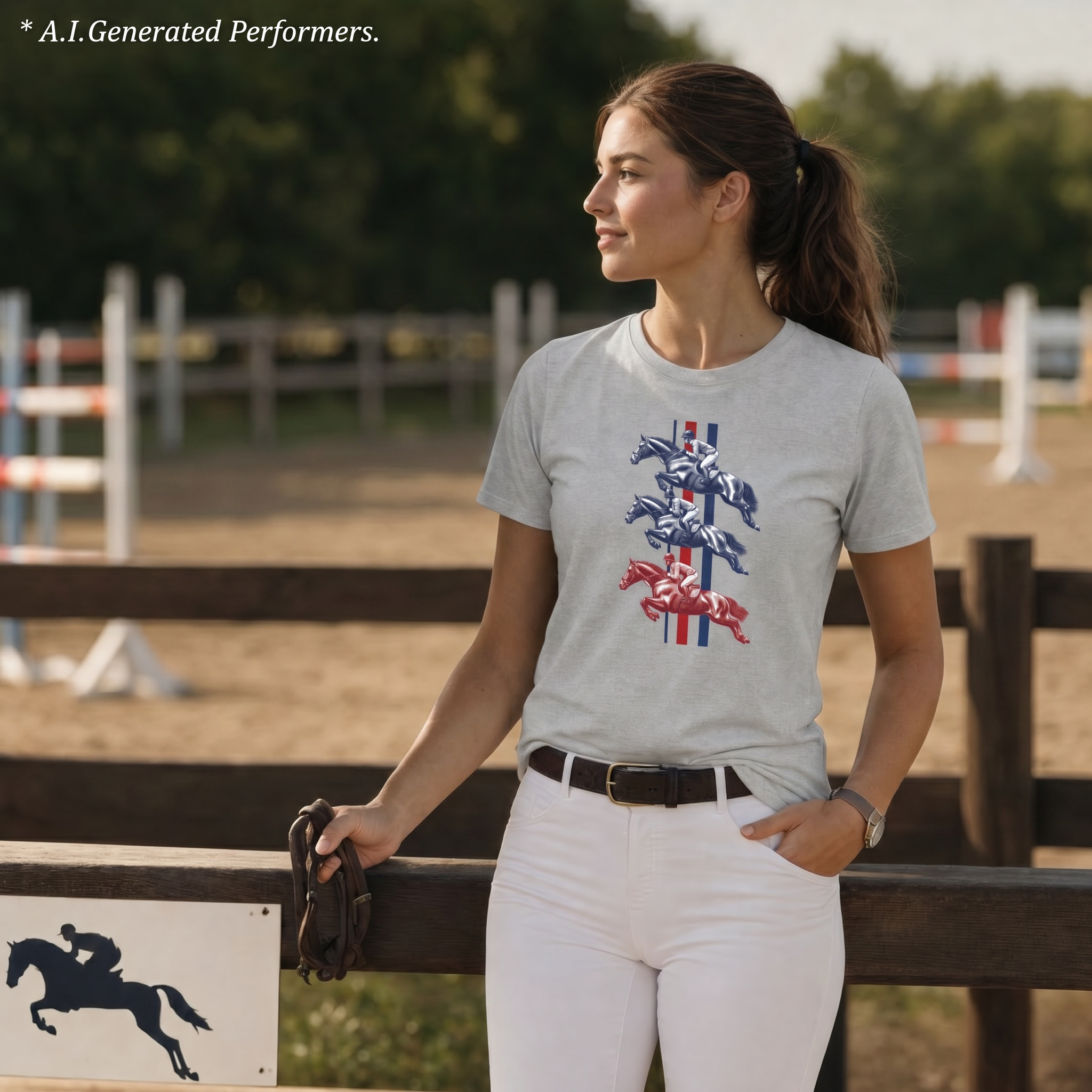 Vintage Show Jumping Horses T‑Shirt UK Red White Blue Equestrian Tee for Riders & Owners