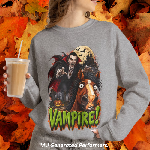 Vampire! Spooky Horse Halloween Sweatshirt Funny Haunted Pony Crewneck