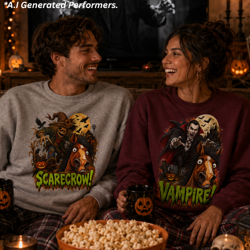 Vampire! Spooky Horse Halloween Sweatshirt Funny Haunted Pony Crewneck