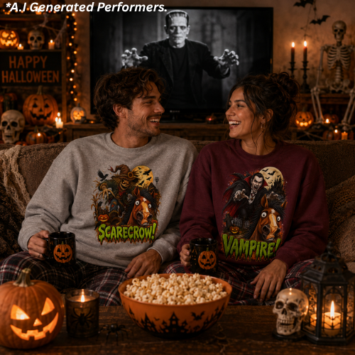 Vampire! Spooky Horse Halloween Sweatshirt Funny Haunted Pony Crewneck