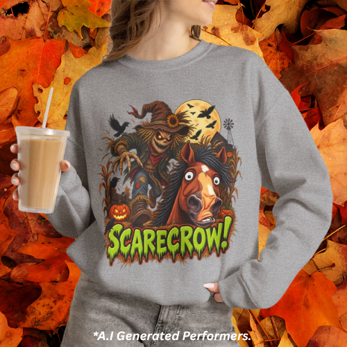 Scarecrow! Spooky Horse Halloween Sweatshirt, Funny Haunted Pony Crewneck