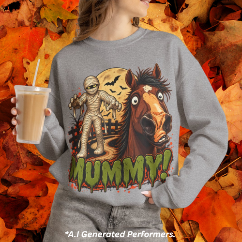 Mummy! Spooky Horse Halloween Sweatshirt Funny Haunted Pony Crewneck