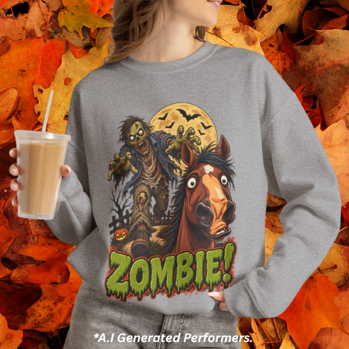 Zombie! Spooky Horse Halloween Sweatshirt Funny Haunted Pony Crewneck