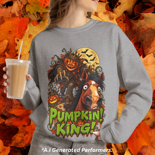 Pumpkin King! Spooky Horse Halloween Sweatshirt Funny Haunted Pony Crewneck