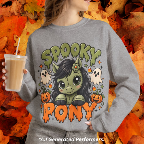 Spooky Pony Cute Halloween Sweatshirt Kawaii Stitched Pony Crewneck