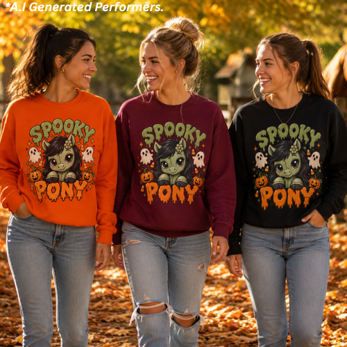 Spooky Pony Cute Halloween Sweatshirt Kawaii Stitched Pony Crewneck