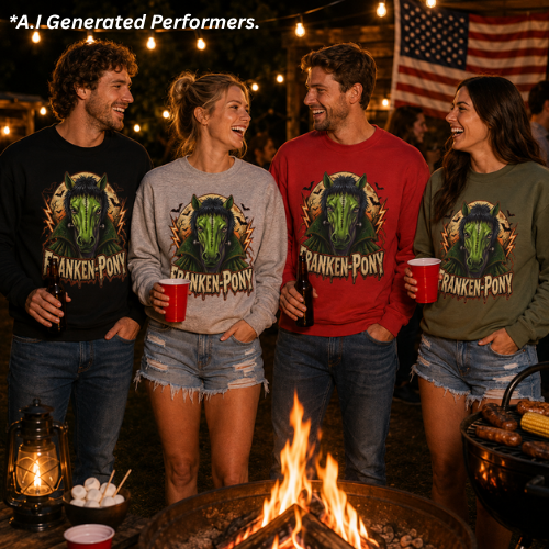 Franken-Pony Halloween Sweatshirt, Mad Science Monster Horse Crewneck