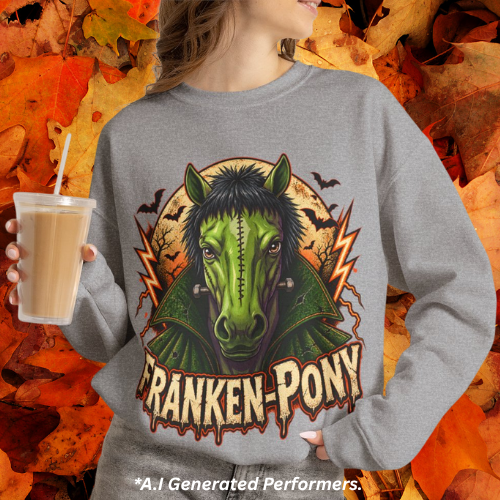 Franken-Pony Halloween Sweatshirt, Mad Science Monster Horse Crewneck