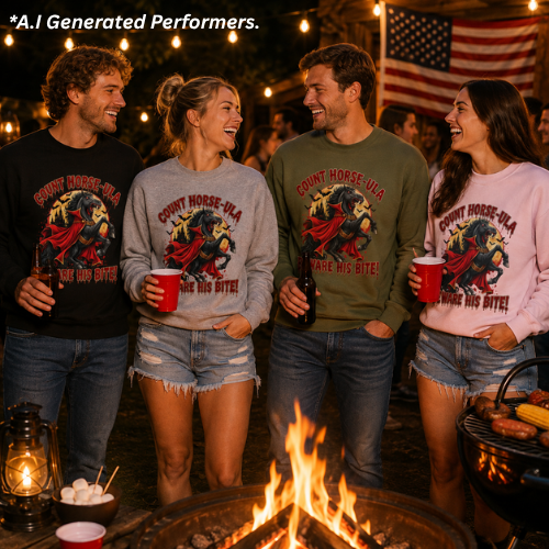 Count Horse-ula Halloween Sweatshirt Vampire Horse Crewneck, Beware His Bite
