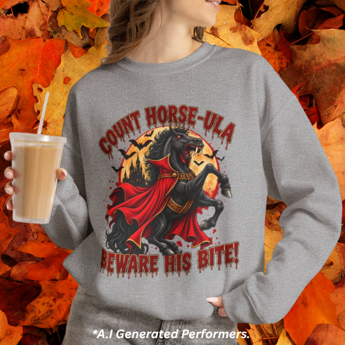 Count Horse-ula Halloween Sweatshirt Vampire Horse Crewneck, Beware His Bite