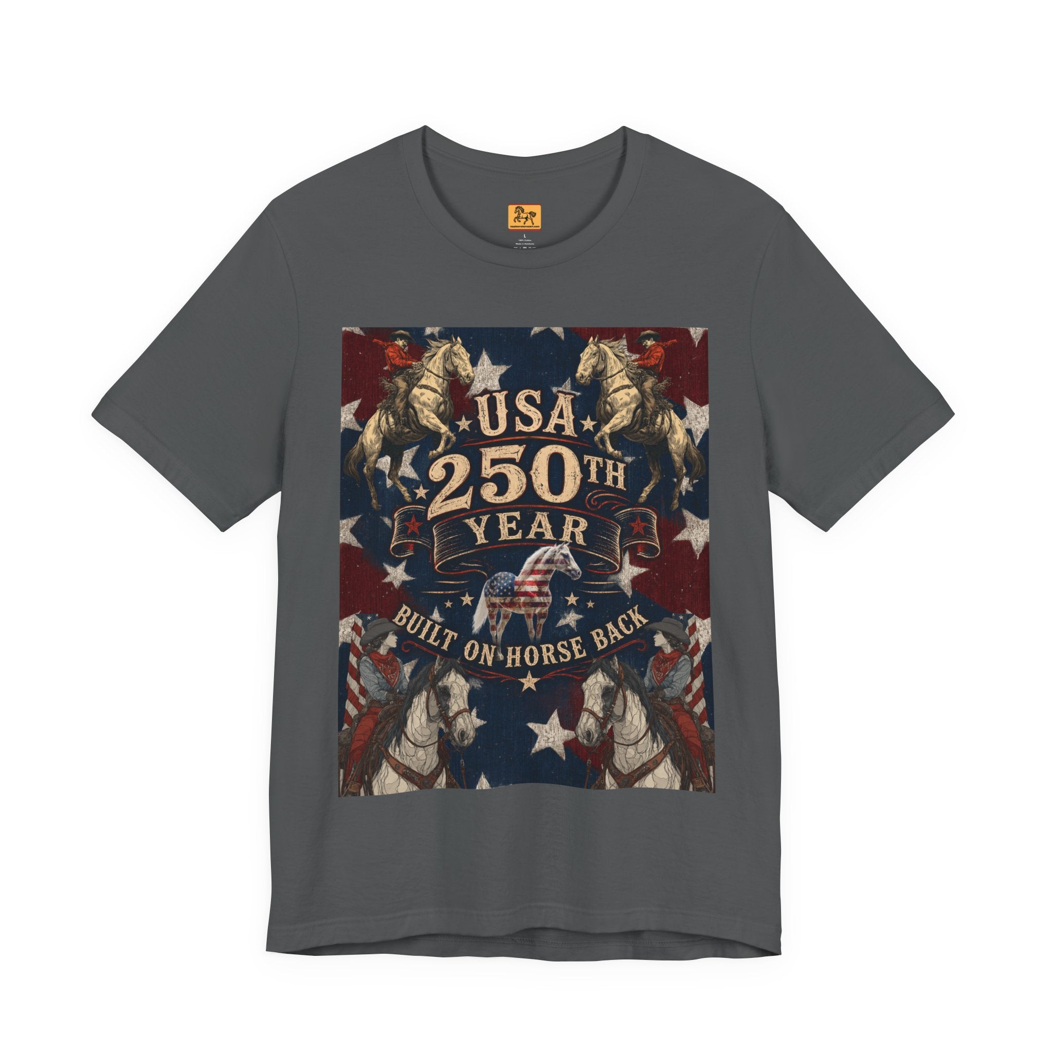 USA 250th Anniversary "Built on Horseback" Patriotic T-Shirt | American Equestrian Tee