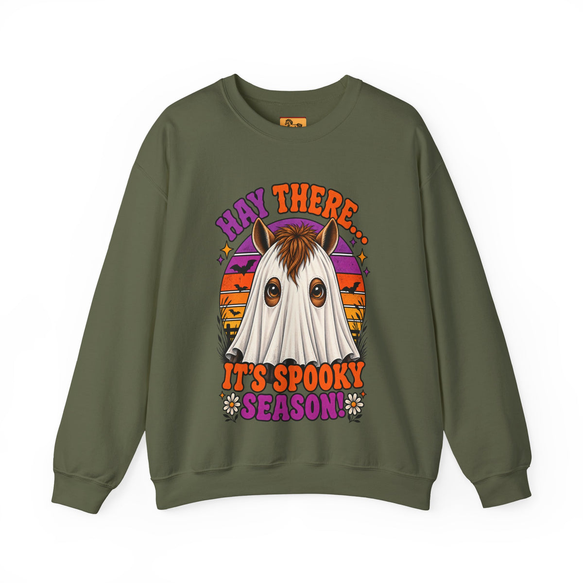 Hay There, It's Spooky Season! Ghost Horse Halloween Sweatshirt Funny Equestrian Crewneck