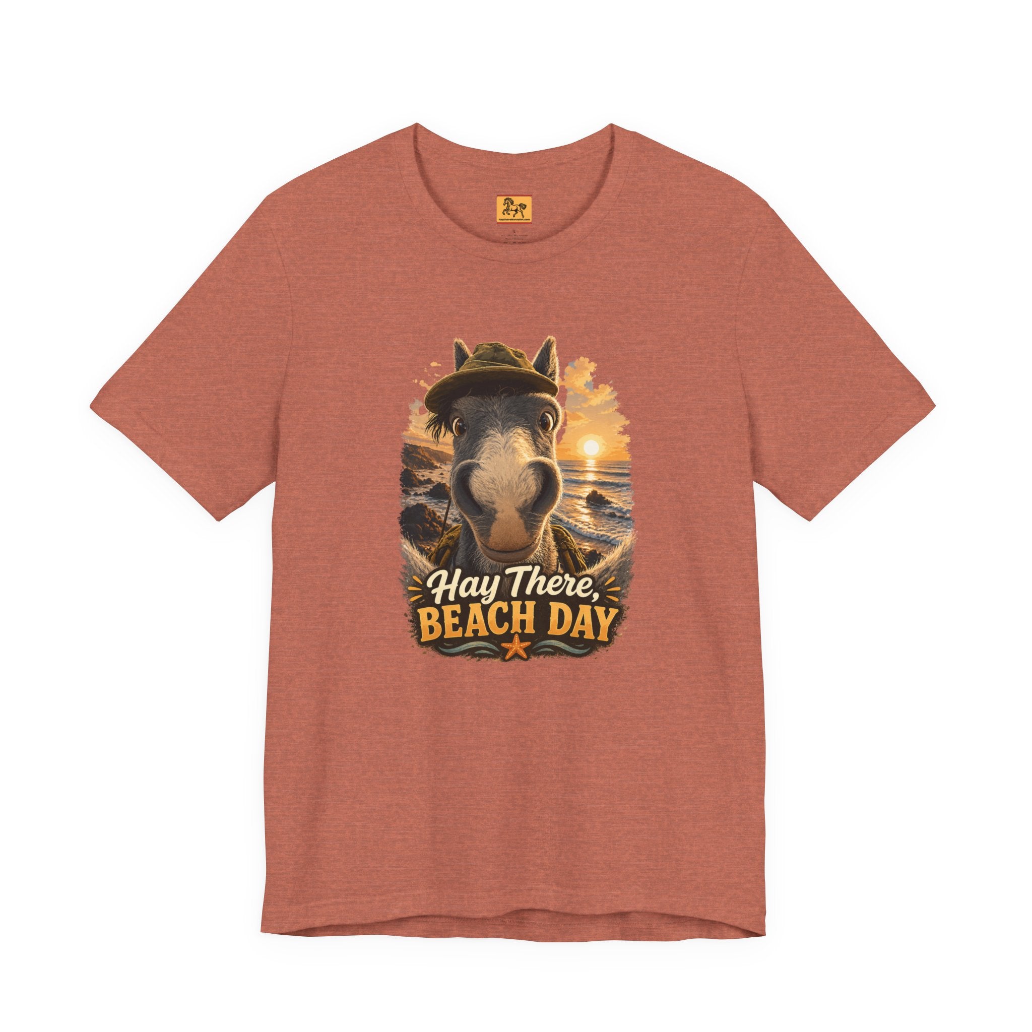 Hay There Beach Day funny horse graphic t-shirt, humorous summer vacation unisex tee for beach lovers and horse fans