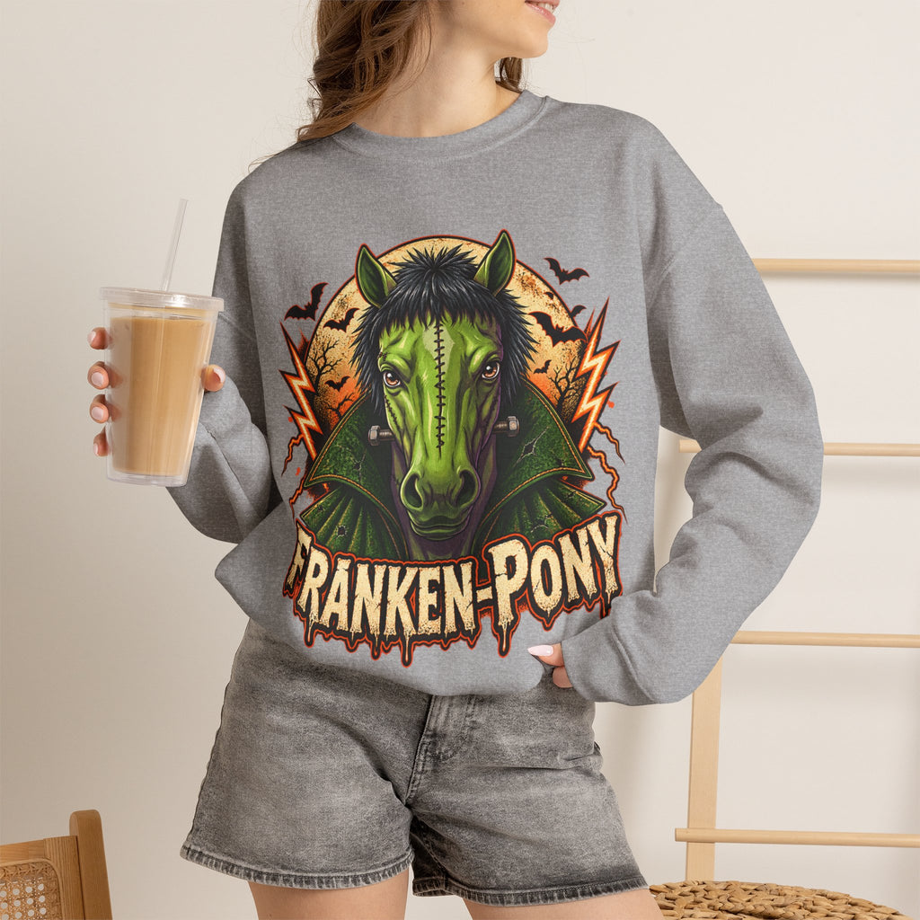 Franken-Pony Halloween Sweatshirt, Mad Science Monster Horse Crewneck