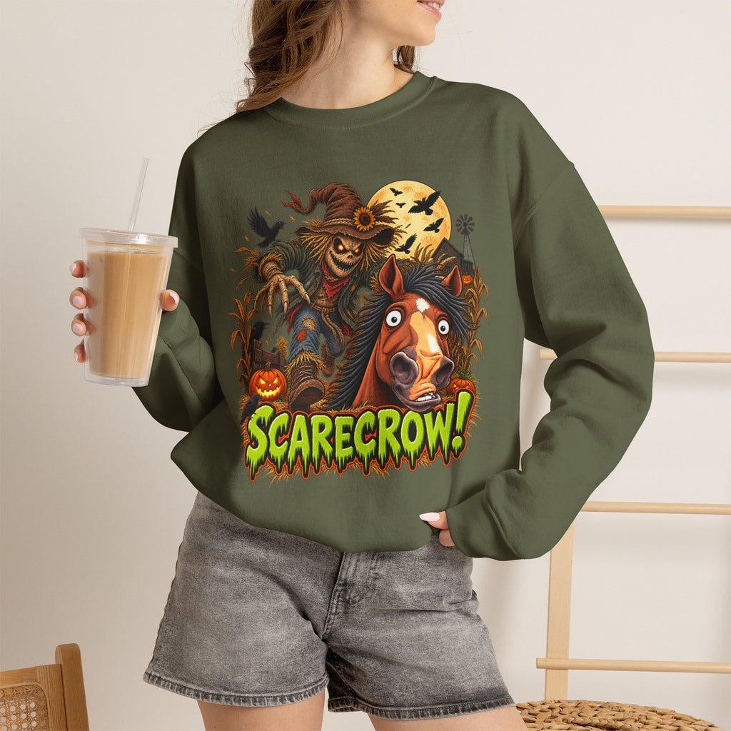 Scarecrow! Spooky Horse Halloween Sweatshirt, Funny Haunted Pony Crewneck