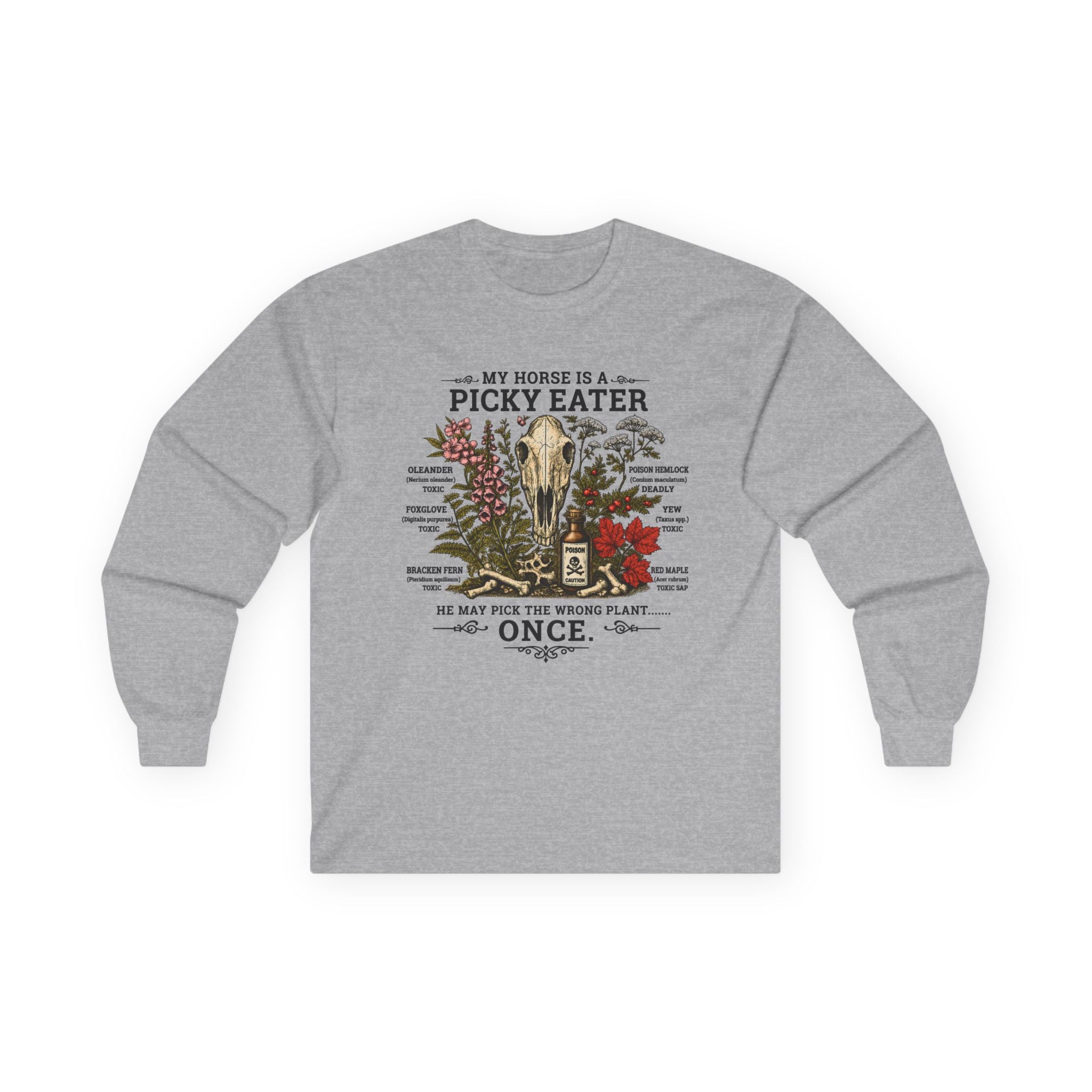 Toxic Plants for Horses Long Sleeve Tee Equestrian Barn Shirt Gildan 2400 Sizes: S to 5XL
