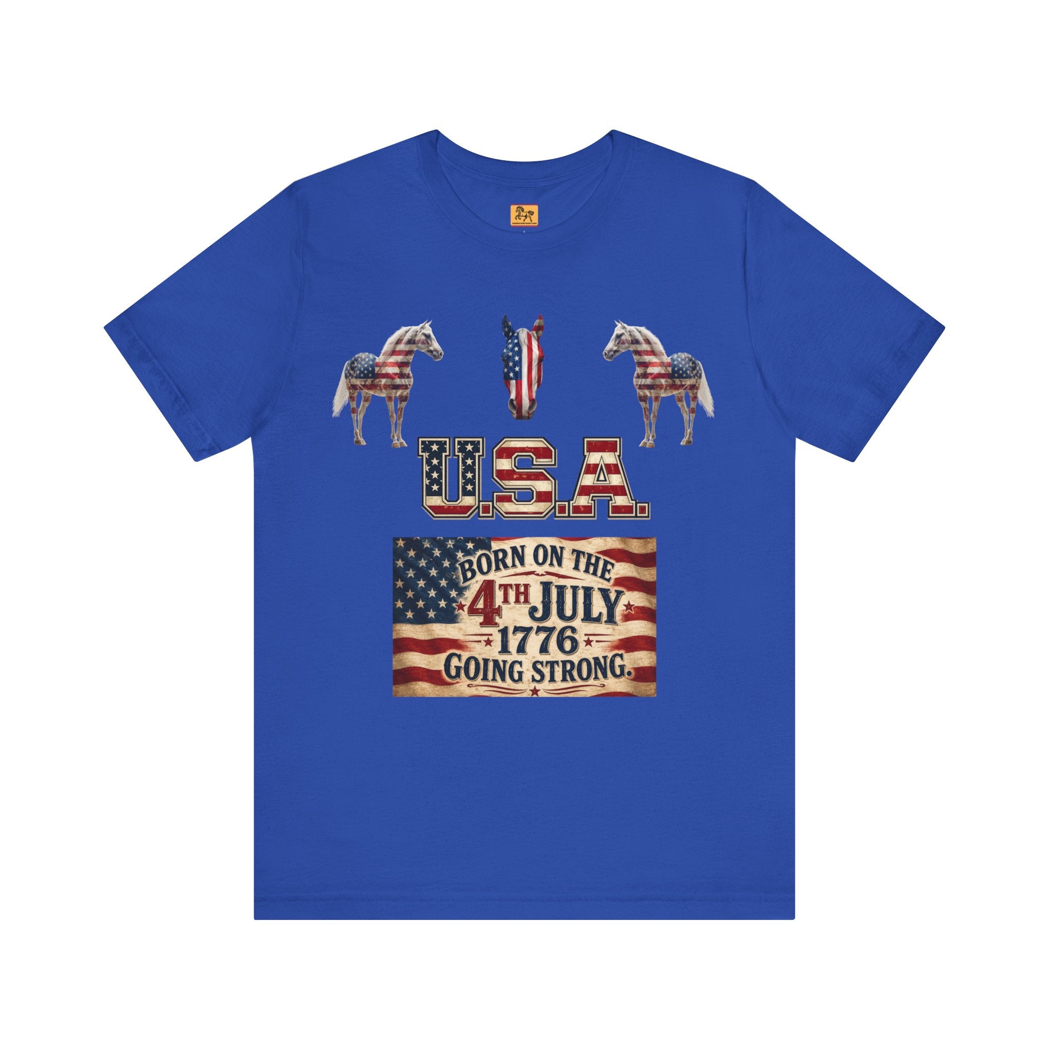 USA Born on the 4th of July 1776 Independence Day Patriotic T-Shirt | American Horse Tee