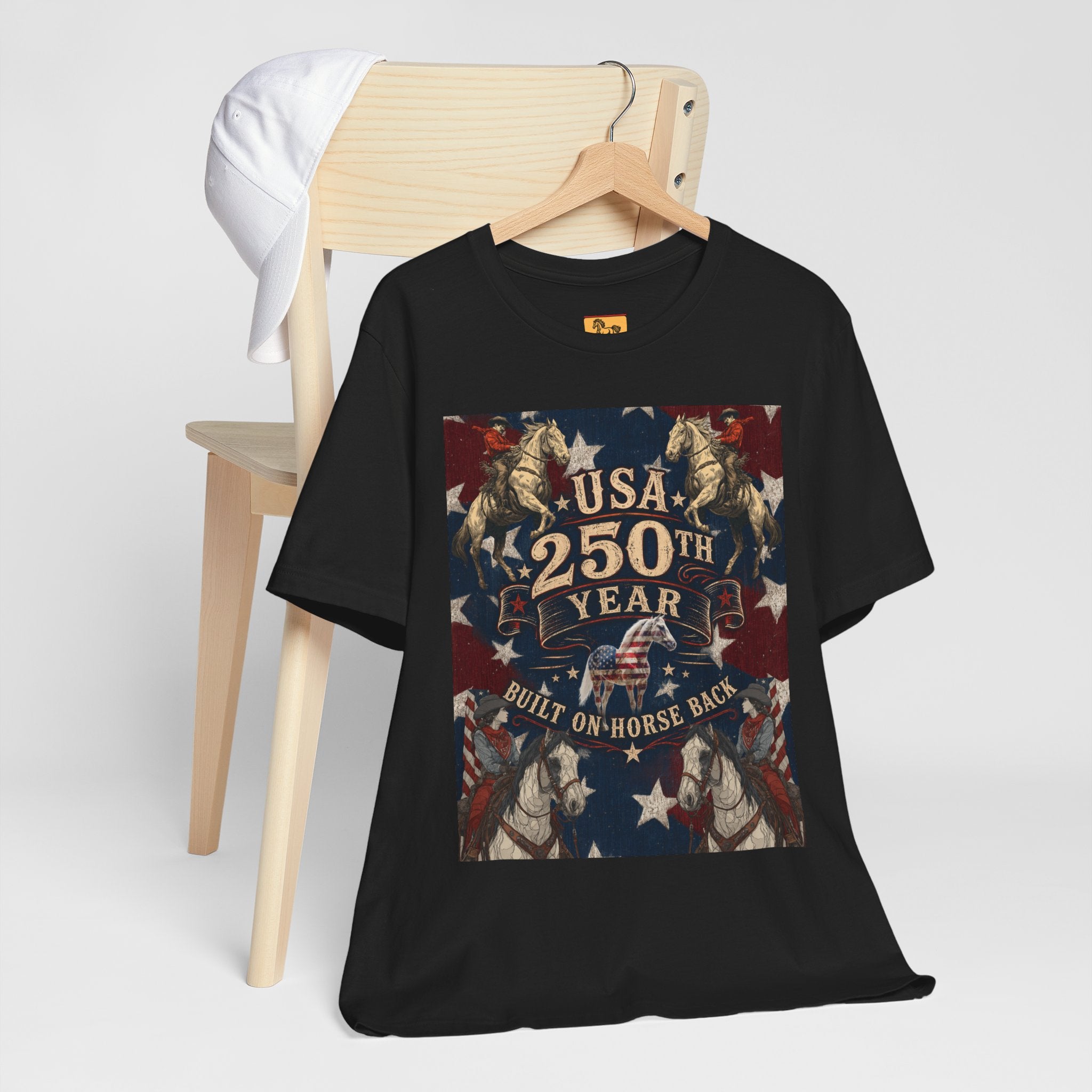 USA 250th Anniversary "Built on Horseback" Patriotic T-Shirt | American Equestrian Tee