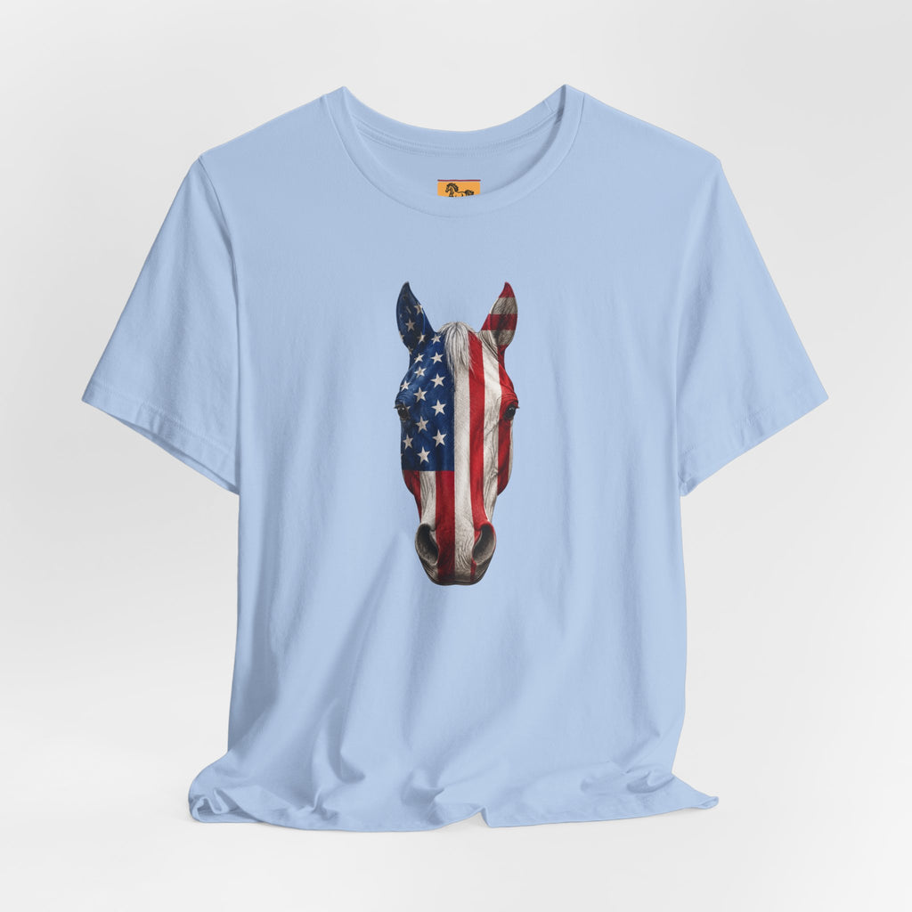 American Flag Horse Head Tee | Patriotic Equestrian T-Shirt for 4th of July