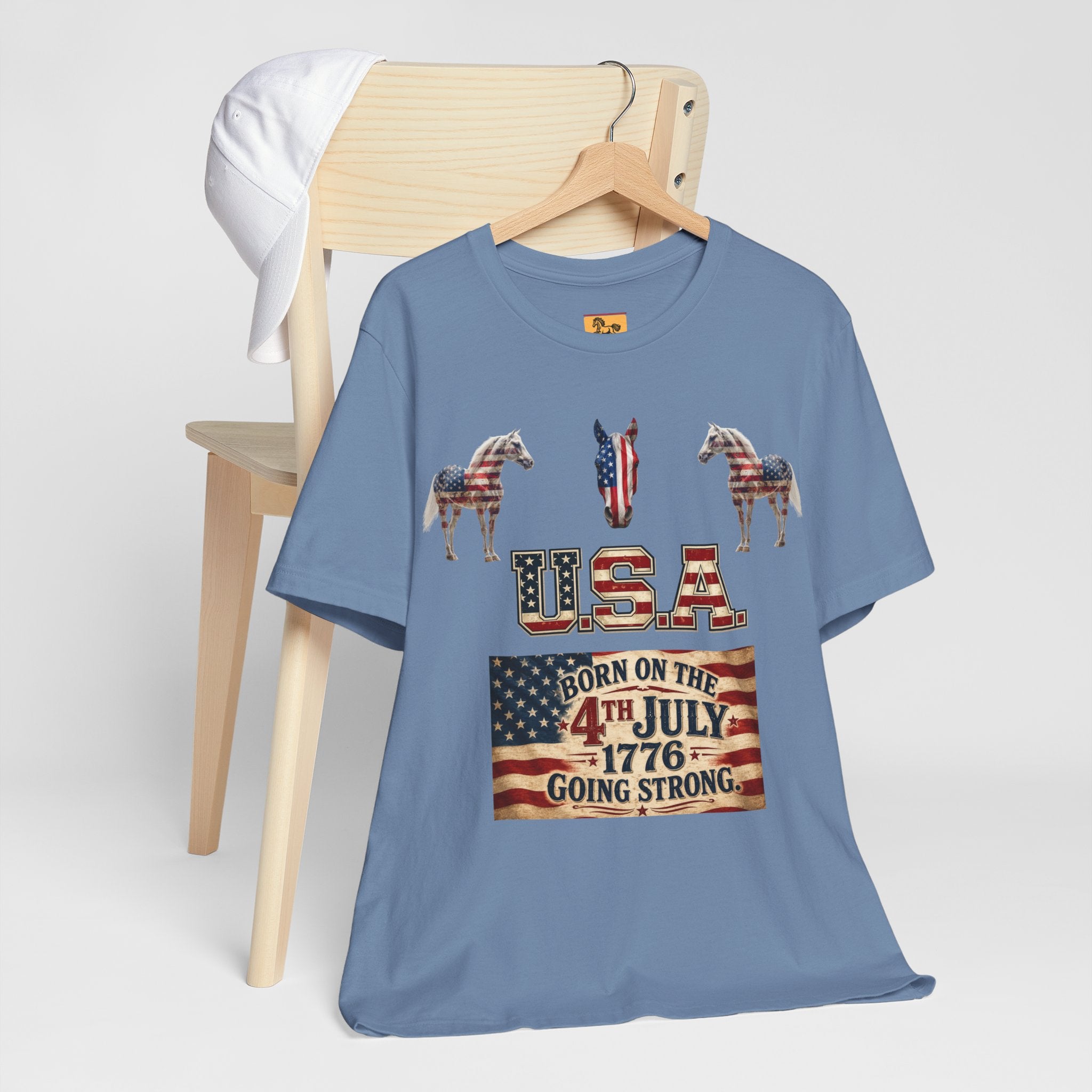 USA Born on the 4th of July 1776 Independence Day Patriotic T-Shirt | American Horse Tee