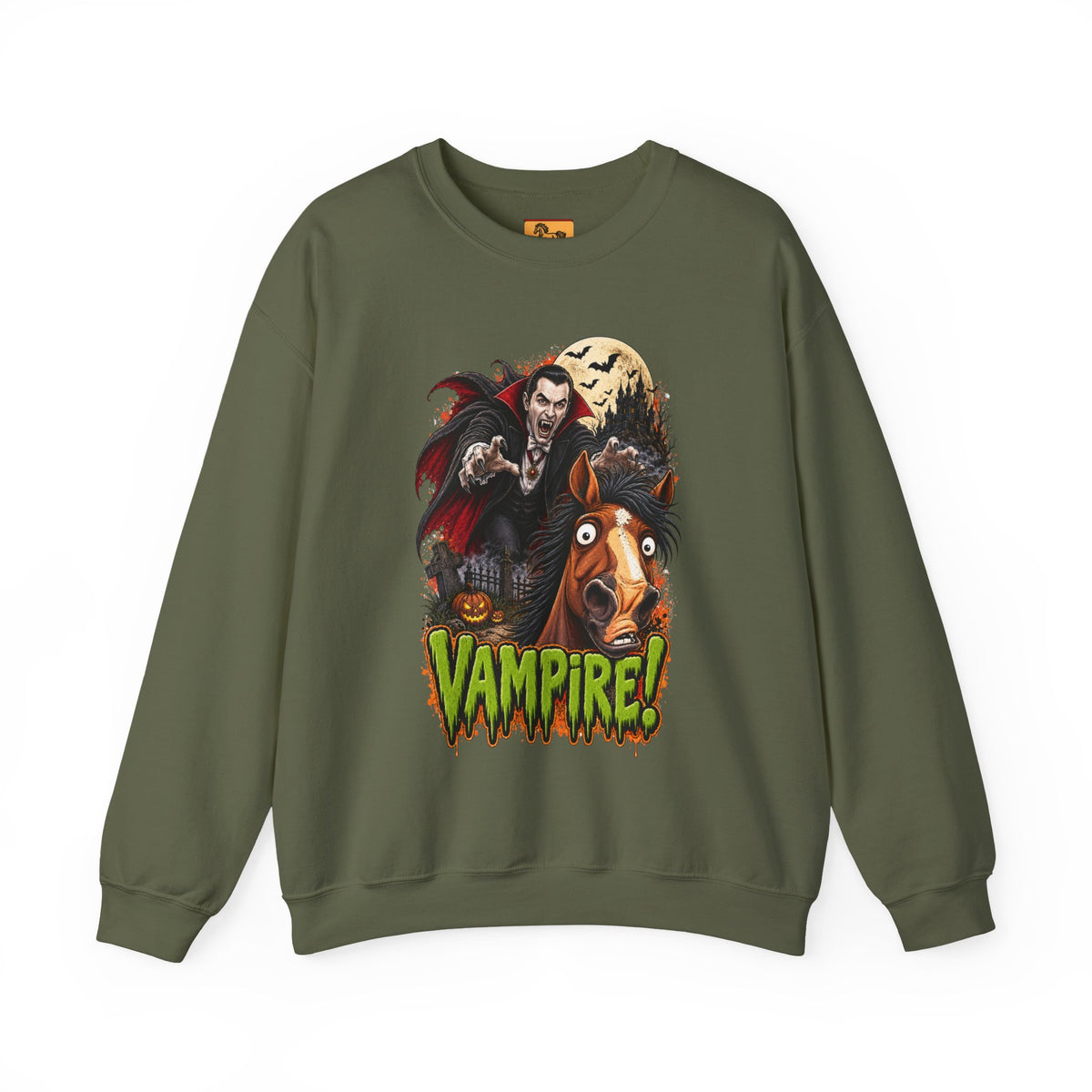 Vampire! Spooky Horse Halloween Sweatshirt Funny Haunted Pony Crewneck