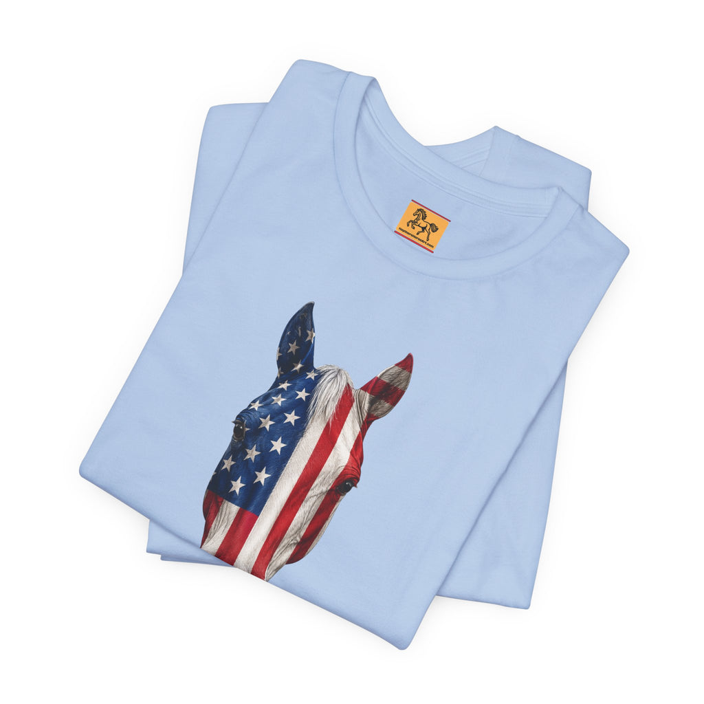 American Flag Horse Head Tee | Patriotic Equestrian T-Shirt for 4th of July
