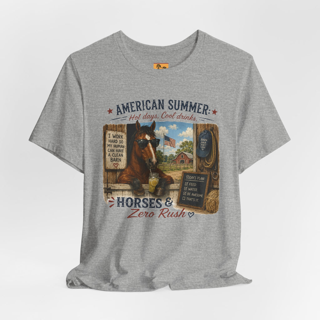 American Summer Horses T-Shirt | "Horses & Zero Rush" Vintage Farm Tee
