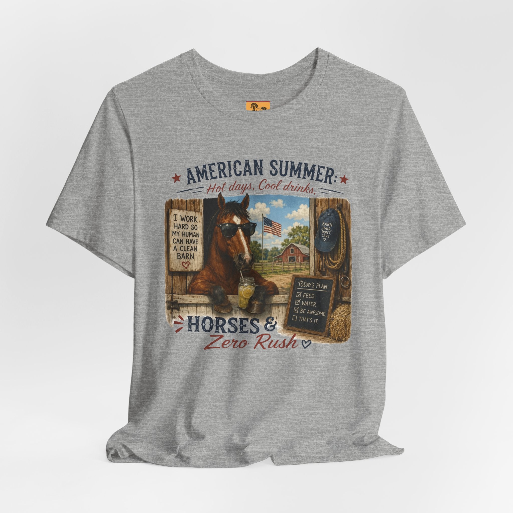 American Summer Horses T-Shirt | "Horses & Zero Rush" Vintage Farm Tee