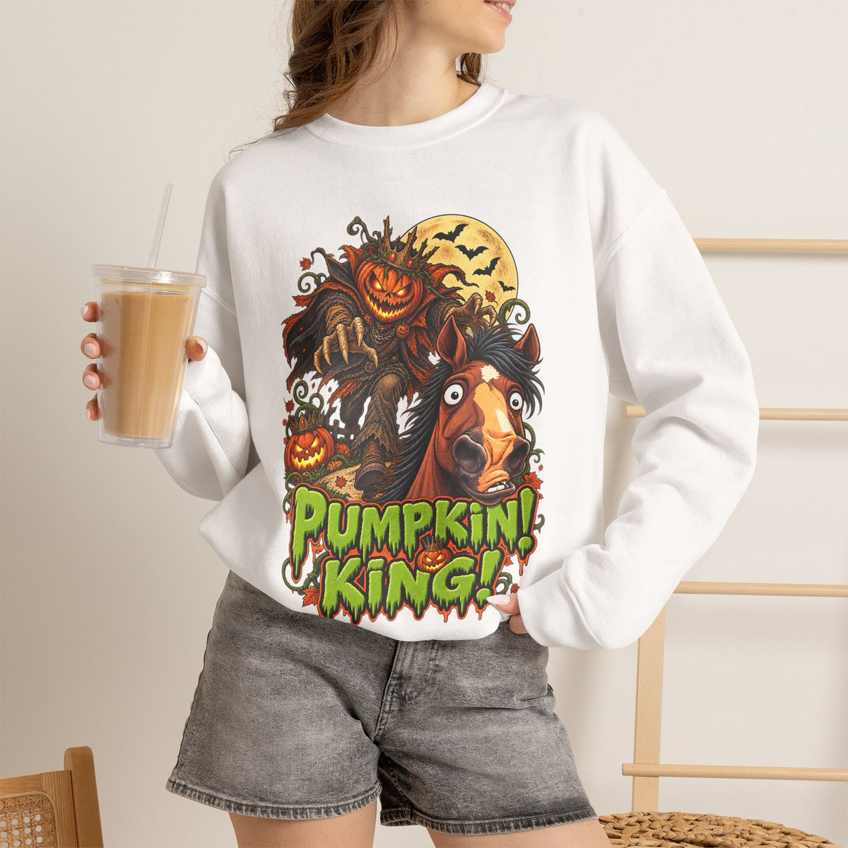 Pumpkin King! Spooky Horse Halloween Sweatshirt Funny Haunted Pony Crewneck