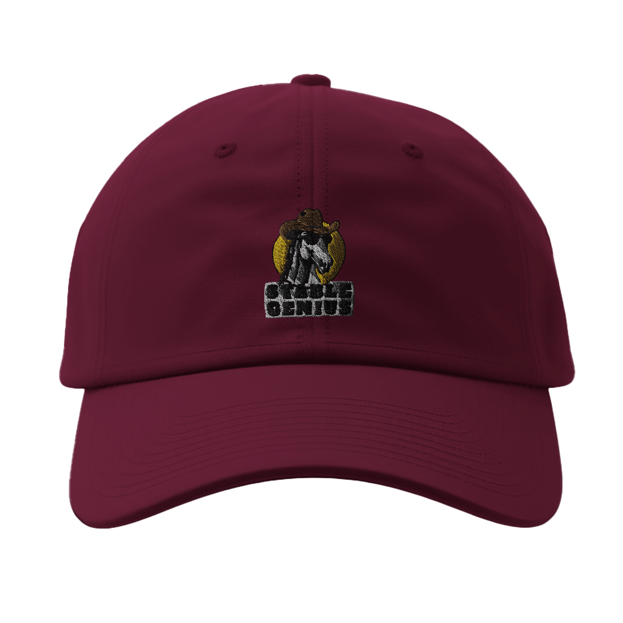 Maroon Stable Genius Horse Cap, Funny Equestrian Dad Hat, Embroidered Cowboy Horse Gift for Horse Lovers, Flexfit 6277 Baseball Cap