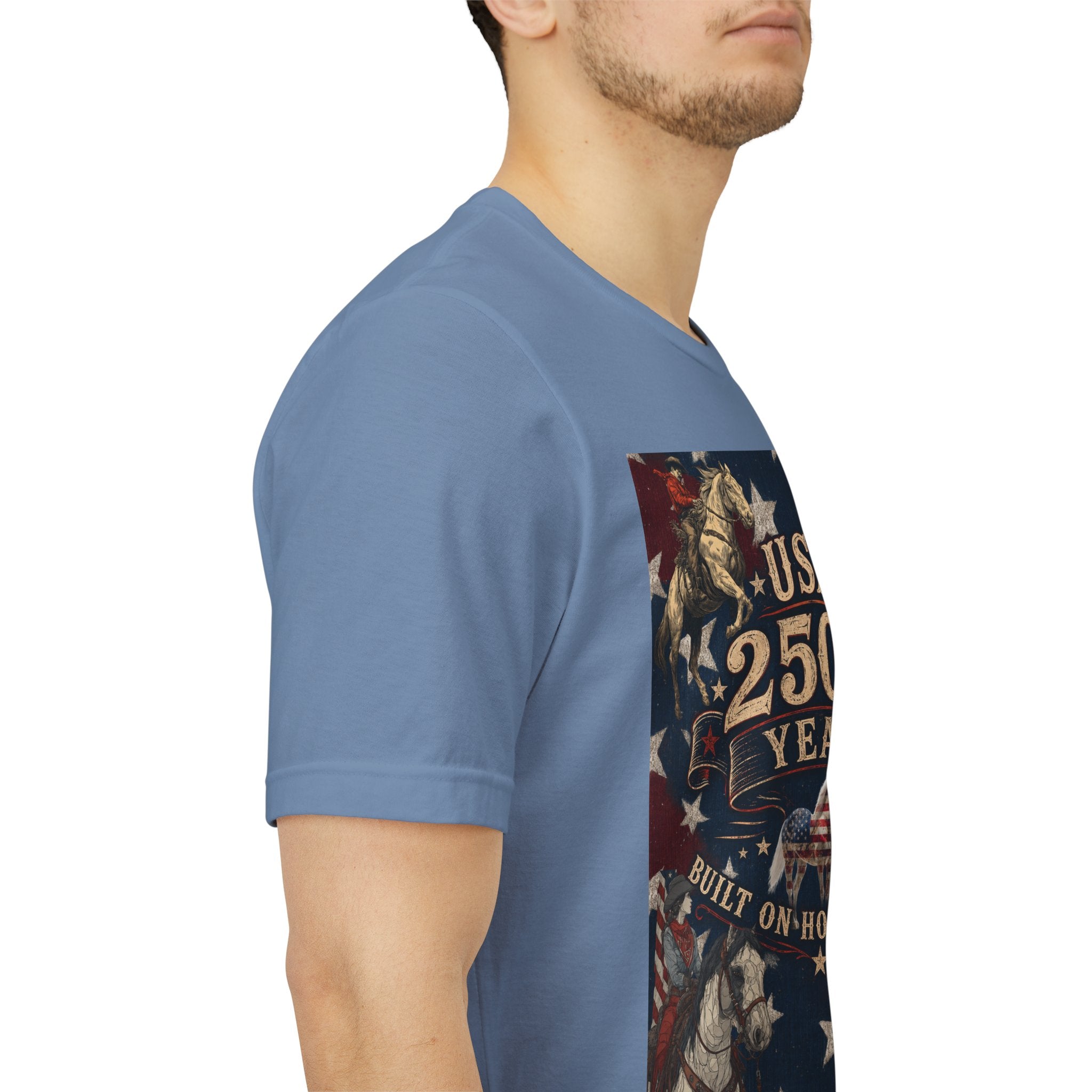 USA 250th Anniversary "Built on Horseback" Patriotic T-Shirt | American Equestrian Tee
