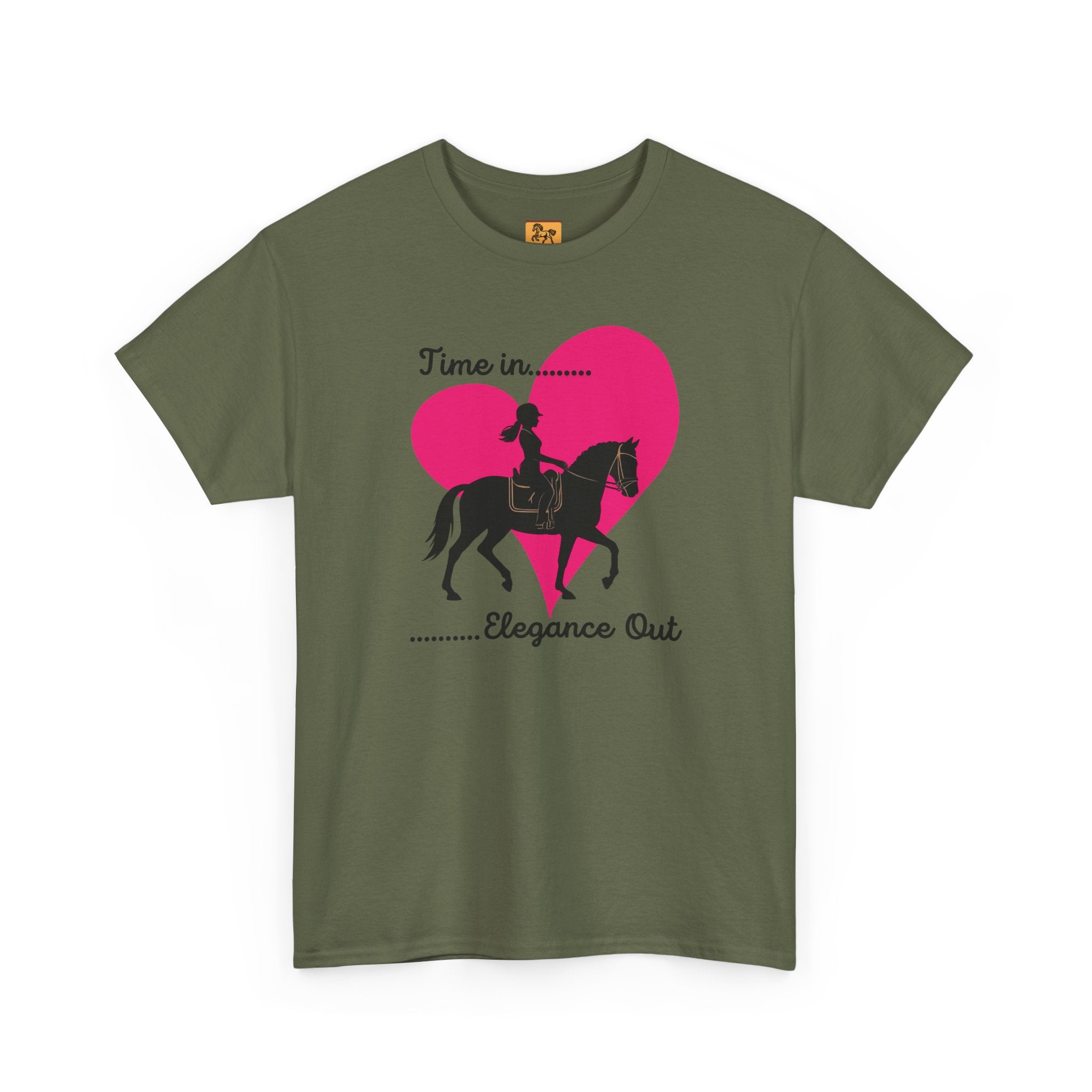 Time In, Elegance Out Equestrian T-Shirt Dressage & Horse Training Graphic Heart Tee