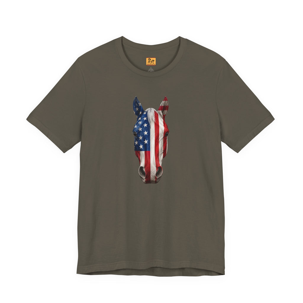 American Flag Horse Head Tee | Patriotic Equestrian T-Shirt for 4th of July