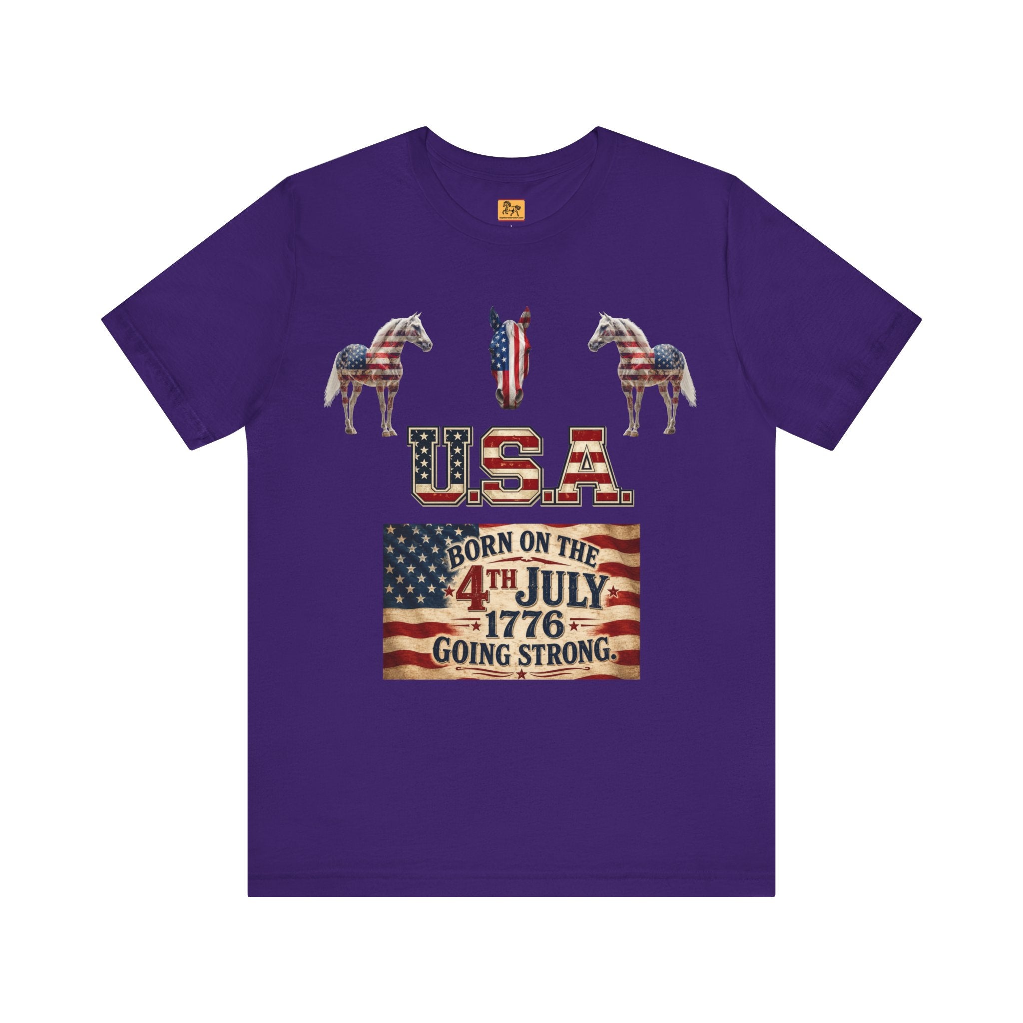 USA Born on the 4th of July 1776 Independence Day Patriotic T-Shirt | American Horse Tee