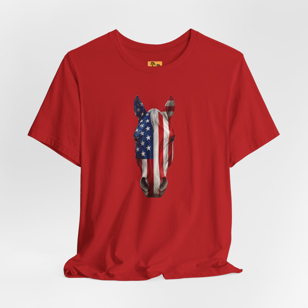 American Flag Horse Head Tee | Patriotic Equestrian T-Shirt for 4th of July