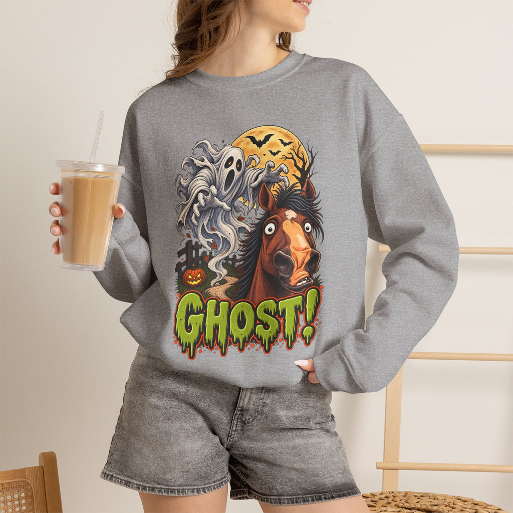 Ghost! Spooky Horse Halloween Sweatshirt Funny Haunted Pony Crewneck