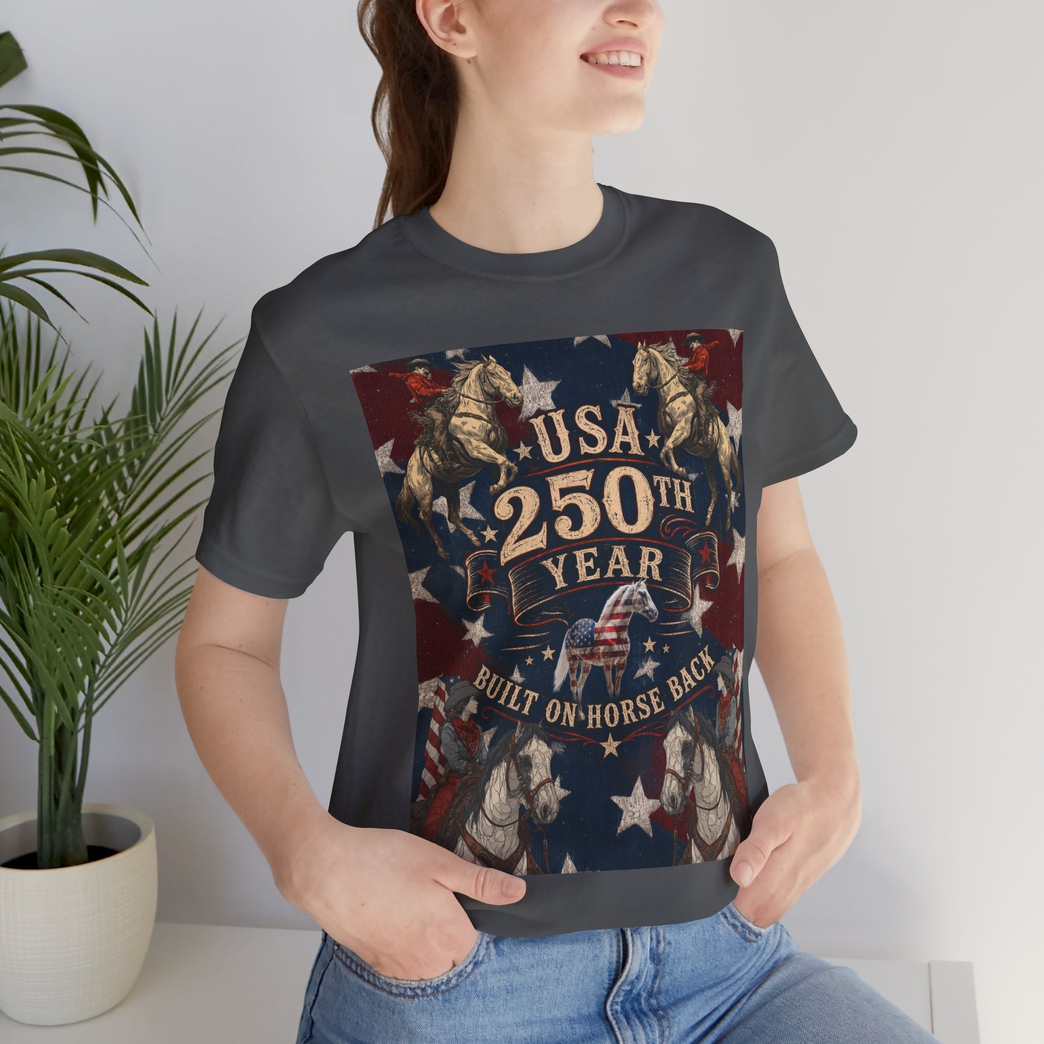 USA 250th Anniversary "Built on Horseback" Patriotic T-Shirt | American Equestrian Tee