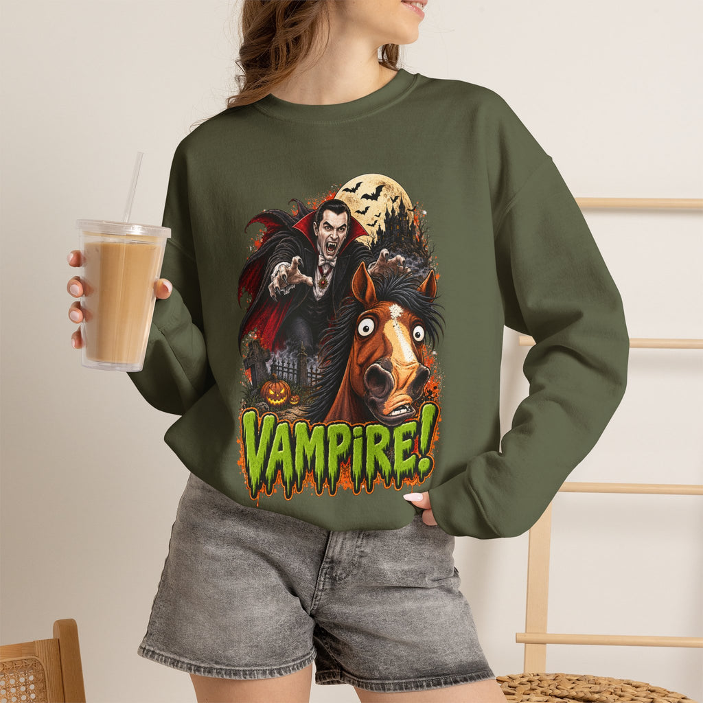 Vampire! Spooky Horse Halloween Sweatshirt Funny Haunted Pony Crewneck