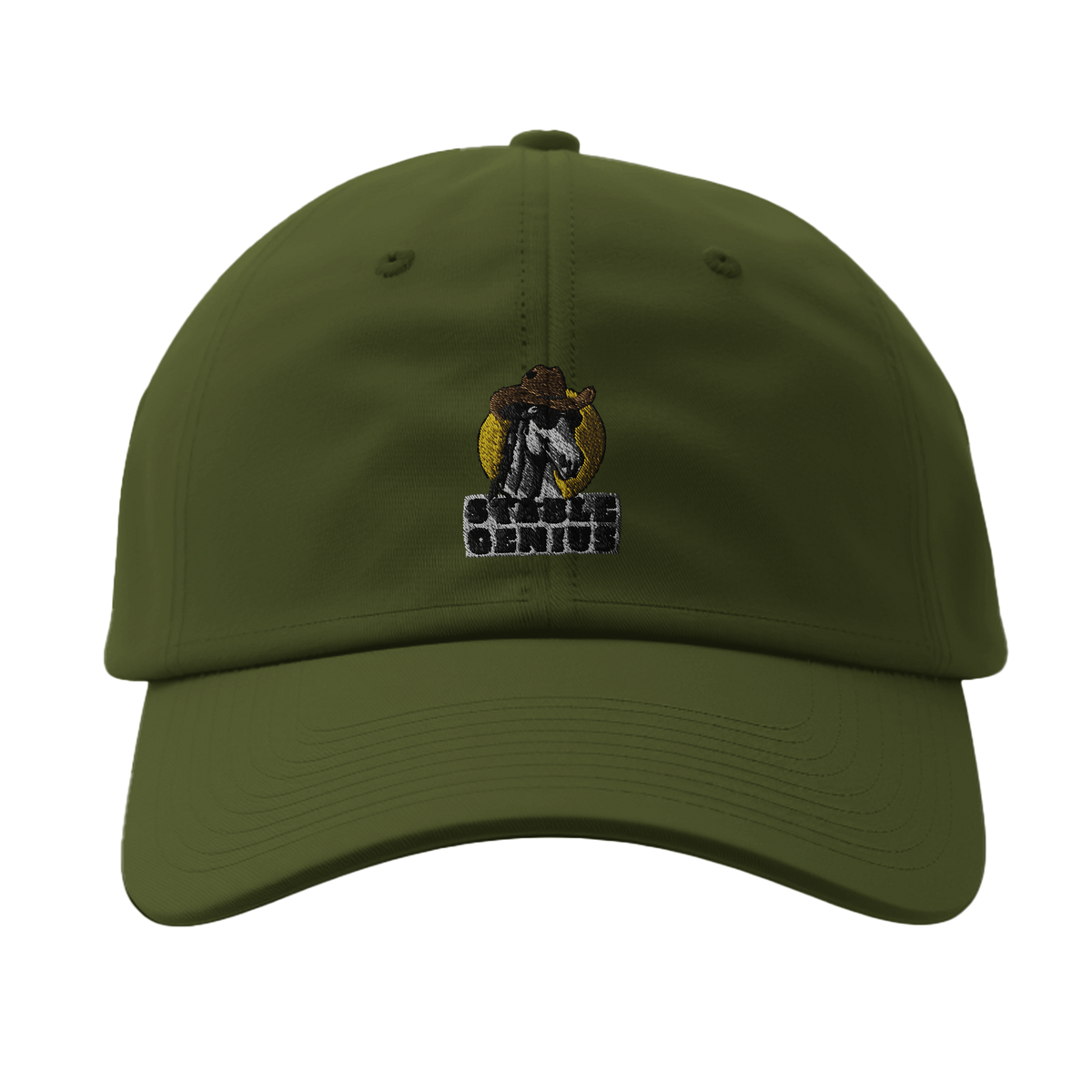Olive Green Stable Genius Horse Cap, Funny Equestrian Dad Hat, Embroidered Cowboy Horse Gift for Horse Lovers, Flexfit 6277 Baseball Cap