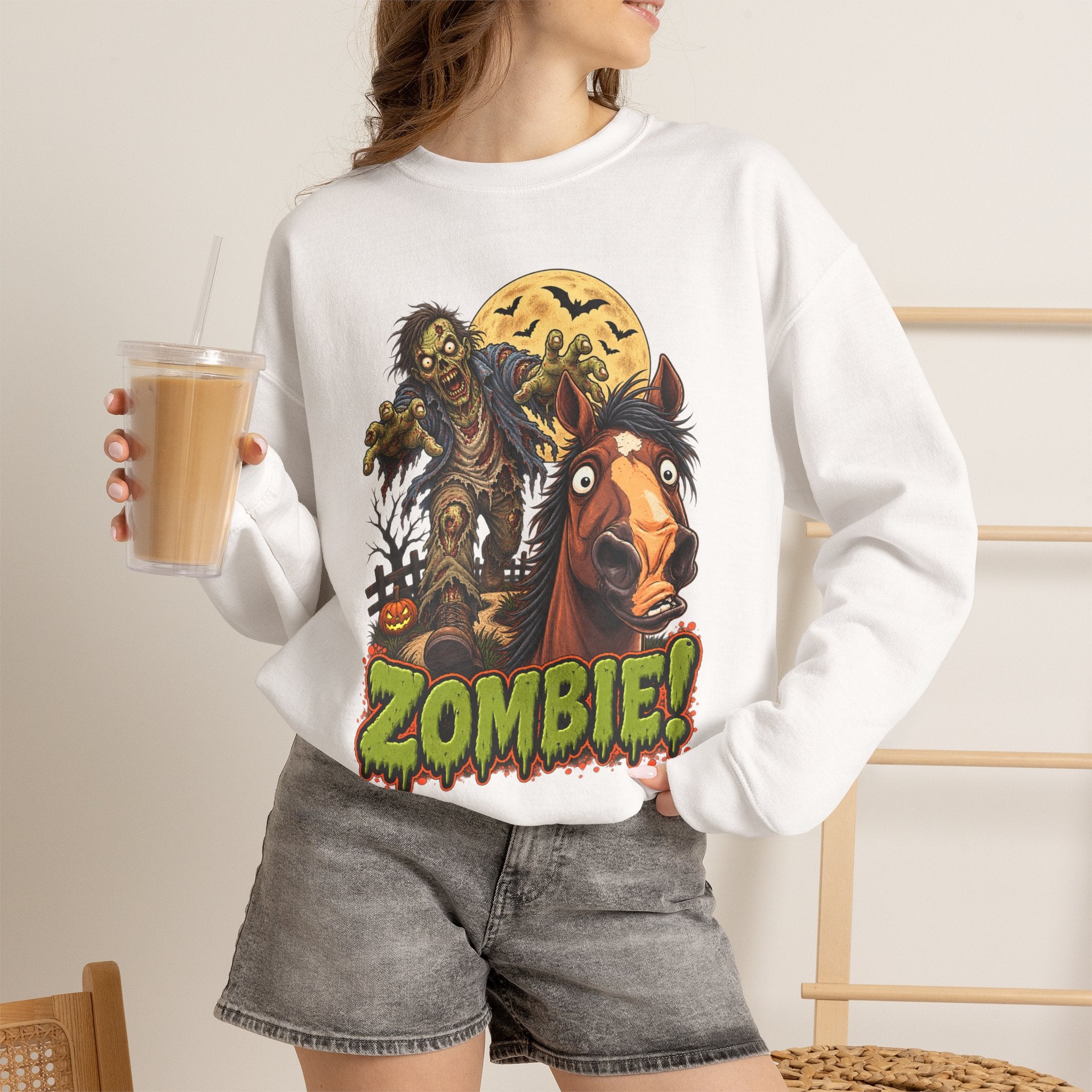 Zombie! Spooky Horse Halloween Sweatshirt Funny Haunted Pony Crewneck