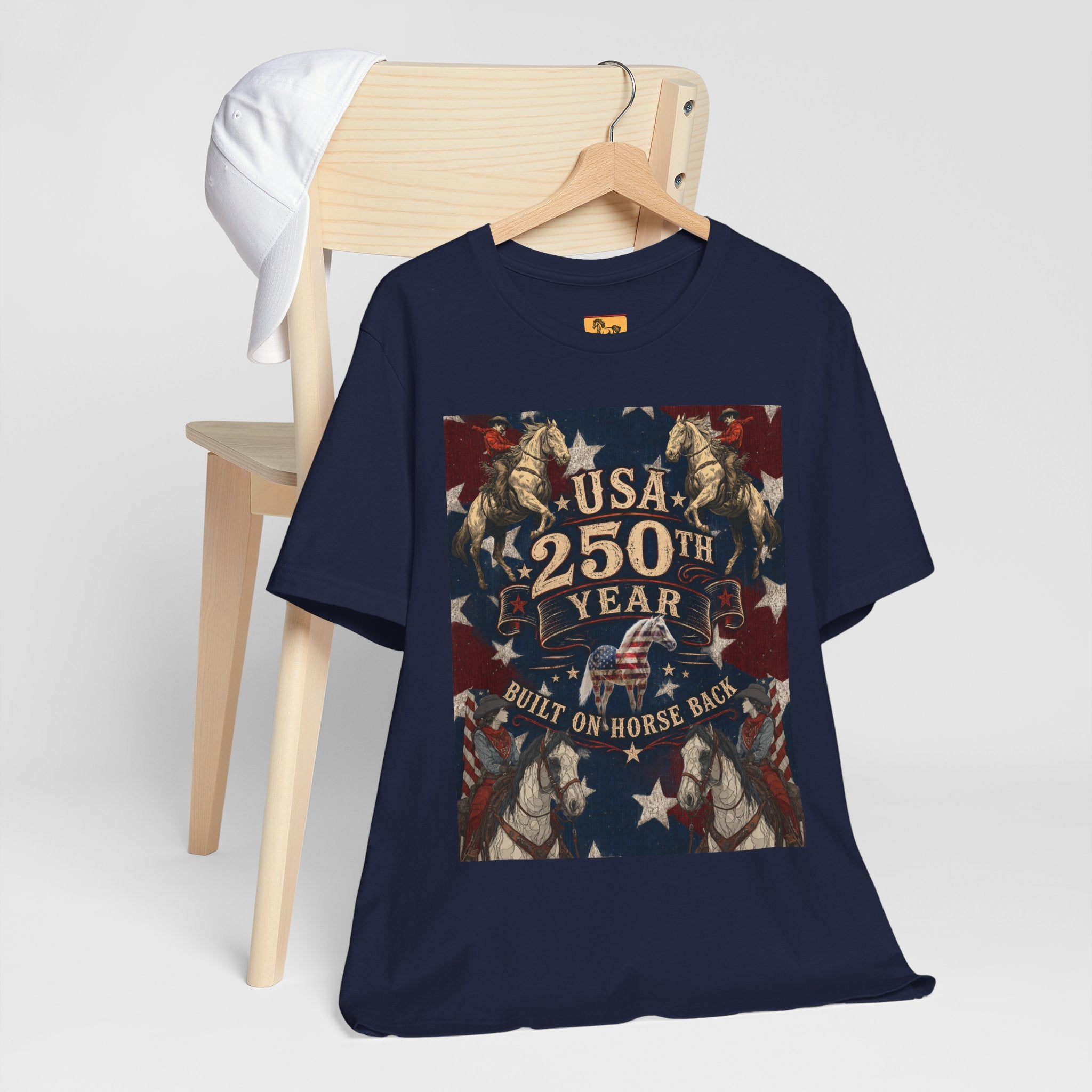 USA 250th Anniversary "Built on Horseback" Patriotic T-Shirt | American Equestrian Tee