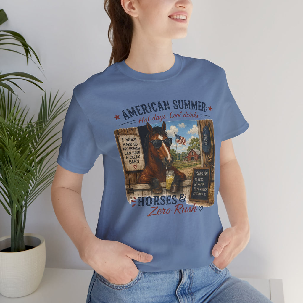 American Summer Horses T-Shirt | "Horses & Zero Rush" Vintage Farm Tee