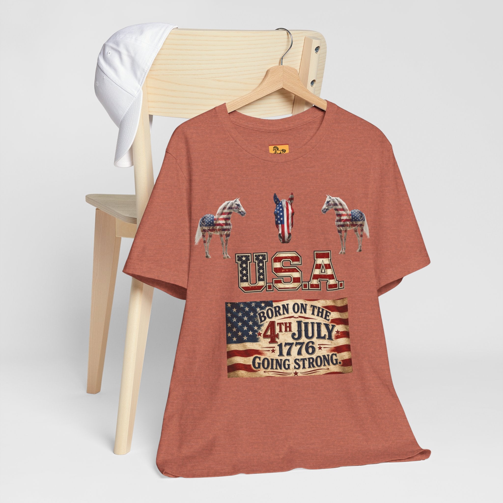 USA Born on the 4th of July 1776 Independence Day Patriotic T-Shirt | American Horse Tee