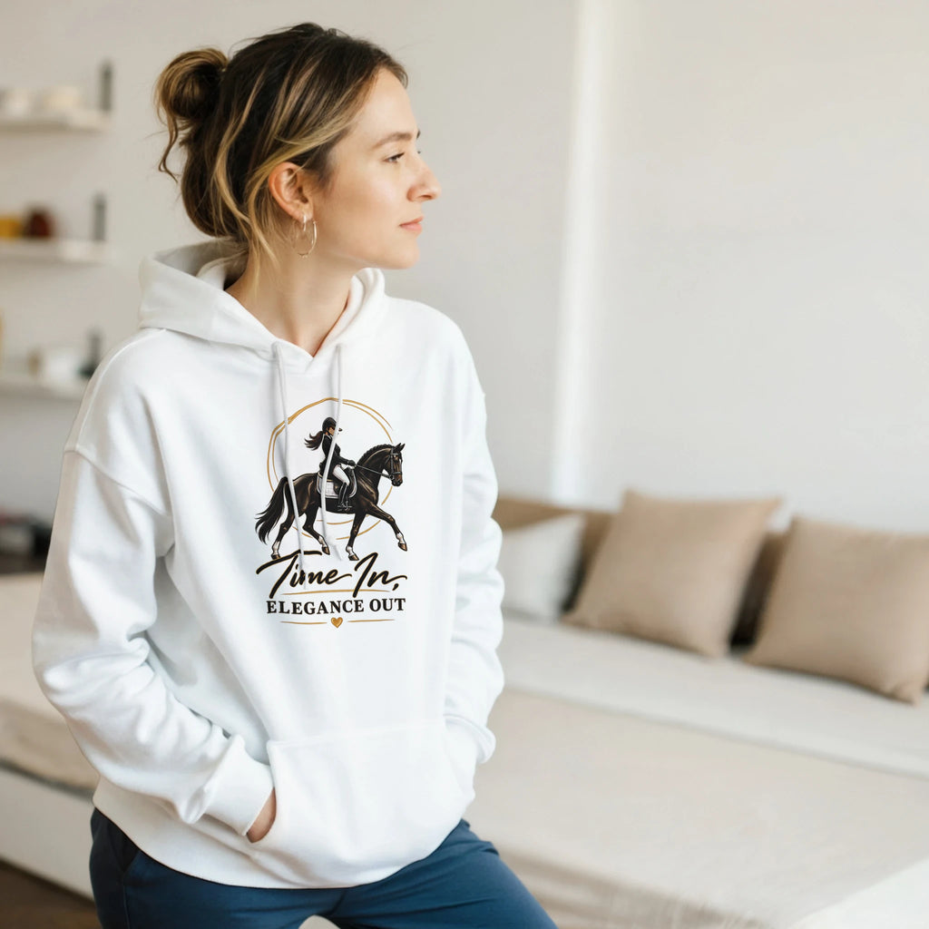 Time In, Elegance Out dressage hoodie by Hay There Horse Art, view 15